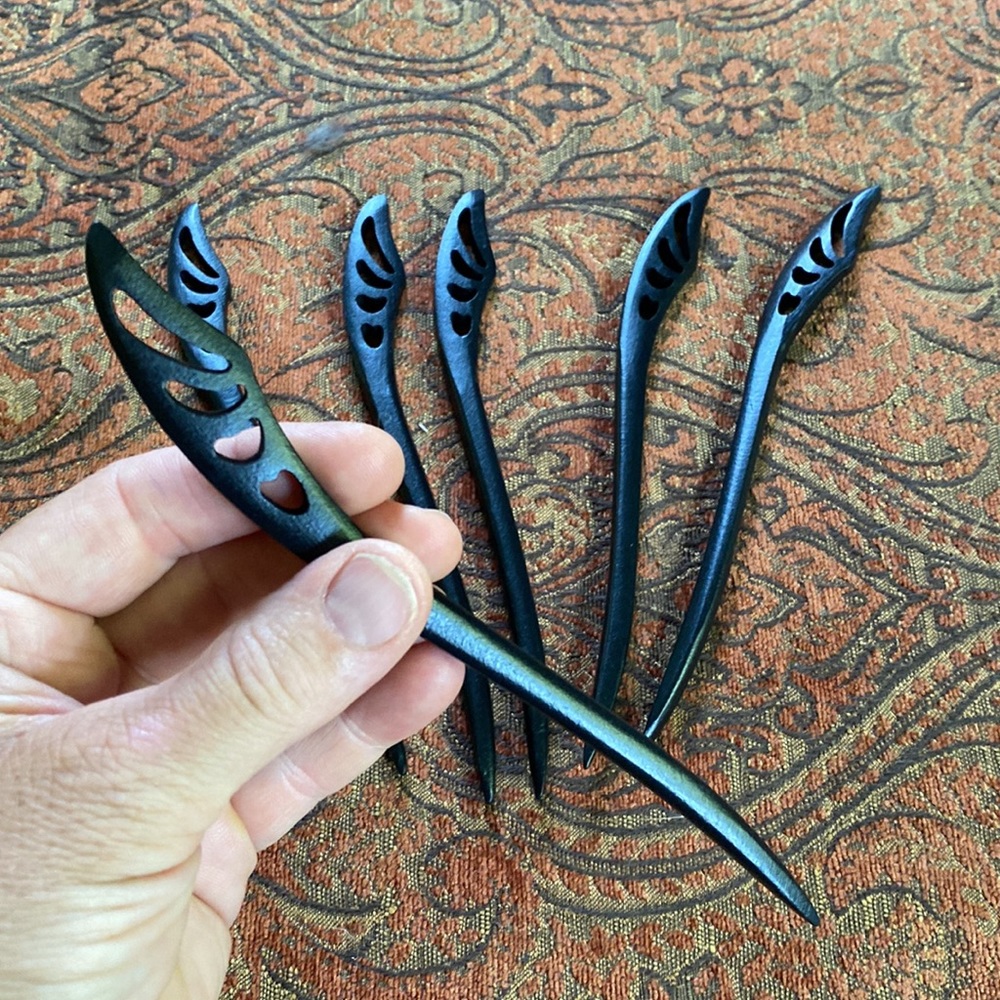 3 Etsy Hair Sticks wooden dark dark brown black new 7 1/2 inches Set of 3 sticks - Picture 3 of 9